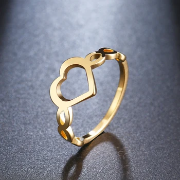 CACANA Vestuvių Širdies Žiedas Aukso Spalvos Sužadėtuvių Žiedai Spalva Nerūdijančio Plieno Mados Bijoux Moterims Šalis, Dovanos, Papuošalai R479