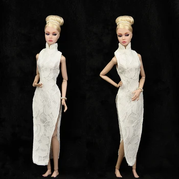 Cheongsam Aprangą, drabužius Barbie Lėlės 1/6 BJD balta Vakare Gown Vestido Suknelė boneca casa da house Priedai kostiumas dovana