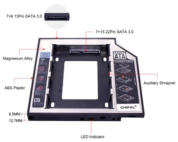 CHIPAL 2nd HDD Caddy 12,7 mm arba 9,5 mm SATA 3.0 2.5