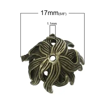 Cinko metalo lydinio Karoliukai, Kepurės Gėlių Antikvariniai Bronzos (Tinka 16mm Granulių), 17mm( 5/8