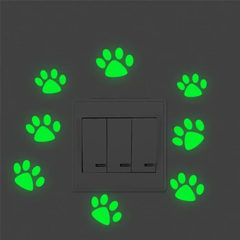 Cute kačių, šunų pėdsaką šviesos jungiklį, lipdukai vaikams, kambariai namų dekoro švyti tamsoje liuminescencinės sienų lipdukai, vinilo jam prilygintą išsilavinimą meno