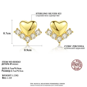 CZCITY Naujas 925 Sterlingas Sidabro Kietos Širdies Stud Auskarai Moterims, kurios Šviečia Cirkonis Maži Auskarai Fine Jewelry Brincos