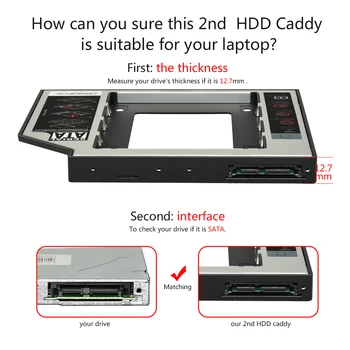 DeepFox 2nd HDD Caddy 12,7 mm Aliuminio Optibay SATA 3.0 Kietojo Disko Dėžutė Talpyklos DVD Adapteris 2.5 2TB SSD Laptopo CD-ROM