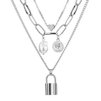 Derliaus Heart Lock Pendant Grandinės Choker Karoliai Moterų Elegantiškas Baroko Perlų Karoliai Apykaklės Papuošalai