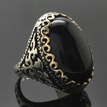 Didelis Juodas Akmuo Žiedai Vyrams, Moterims, Retro Modelio Žiedai Jubiliejų Dovana Femme Vyriškas Anillos Papuošalai L5Q940