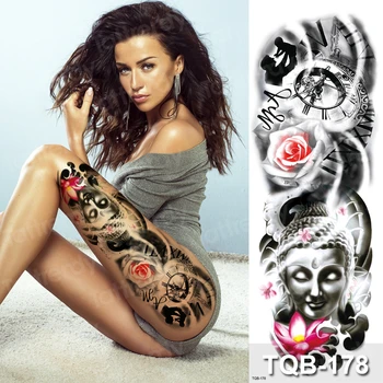 Didelis laikinas tatuiruotės moterys šlaunies kojų tatuiruotė rankovėmis modelis atsparus vandeniui, tatuiruotė lipdukas kūno menas seksualus, tatuiruotė netikrą vandens lapas