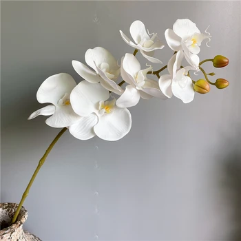 Didelis nekilnojamojo touch orchidėja filialas netikrą gėlės latekso Dirbtinės Gėlės namuose Vestuvių Papuošalai flores baltos orchidėjos