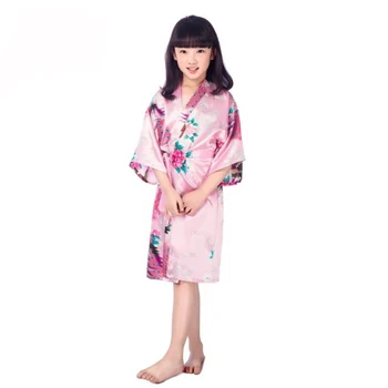 Didmeninė Vaiko Satino Kimono Rūbeliai Mergaitėms, Vaikams, Gėlių Sleepwear Povas Gėlių Skraiste Spa Vestuvių, Gimtadienio Pižamą