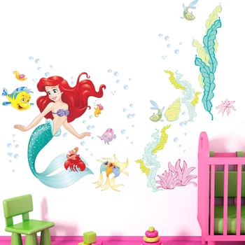 Disney Princesė Undinėlė Ariel Sealife Žuvų Burbulas Sienų Lipdukai Vaikų Kambario Namų Dekoro 