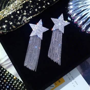 Dominuoja 2019 fine crystal Star blizga dizaino Hiperbolė stiliaus korėjos Moterys Lašas auskarai sutartis metalo grandinės ilgai kutas naujas