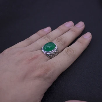 EKUSTYEE Naujausias Dizaino Žalia Akmuo Žiedai Moterims Tuščiaviduriai Iš Metalo, Sidabro Padengtą Derliaus Žiedai bižuterijos Pigiai