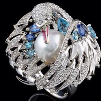 FDLK Naujų Blizga prabanga vintage white swan perlas vestuvių žiedą Sužadėtuvių Žiedai Moterims Mergina Dovanų Šalis