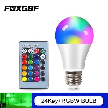 FOXGBF E27 RGBW LED Lemputė 4W Šviesos 10W 15W 110V, 220V Lampada Permainingi Spalvinga RGB LED Lempa Su infraraudonųjų SPINDULIŲ Nuotolinio Valdymo