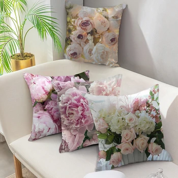 Fuwatacchi Augalų Pagalvėlių Apvalkalus, Pink Gėlių Pagalvių užvalkalai Medvilnės, Miegamojo Sofa ir Kėdės, Dekoratyviniai Pagalvių užvalkalus 45*45cm