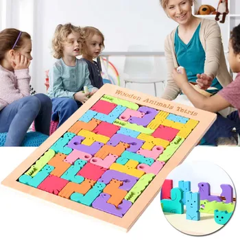 Gyvūnų Spalvinga Tetris Vaikų Švietimo Žaislai, Mediniai Blokai Žaidimas Žaislas vaikams dovanų