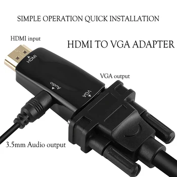 HDMI į VGA Konverteris Vyrų ir Moterų HD 1080P su 3.5 mm Audio Kabelis Adapteris, Skirtas PC Nešiojamas TV Box Kompiuterio vaizdo Projektorius