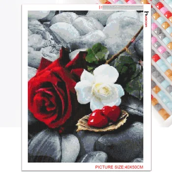 Huacan kvadratiniu Diamond Tapybos Gėlių, Rožių 5D 
