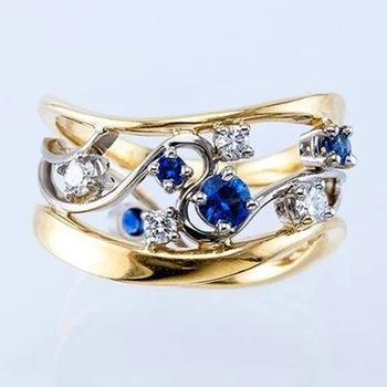 Huitan Naujų Madingų Luxury Tuščiaviduriai Kreivė Dizaino Moterų Žiedas su Spindi Balta/Mėlyna CZ Vestuvės Žiedai Dovana Žmona/Mama