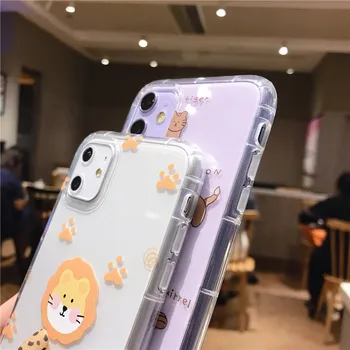 INS Korėja Mielas Liūtas Animacinių filmų Gyvūnų Telefono dėklas Skirtas iPhone 11 pro Xs MAX XR X Išvalyti Pora Minkštos TPU Galinį Dangtelį 