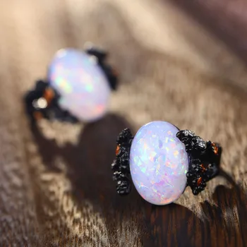 IPARAM Derliaus Slyvų Opal Crystal Black Žiedas Lady Aukso Sidabro Spalvos Gėlių Ovalo Opal Punk Žiedas 2019 Tendencija, Juvelyrika Dovana