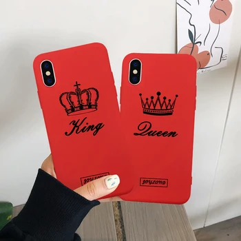 JAMULAR Animacinių filmų Karalius ir Karalienė Pora Atveju iPhone, 11 Pro XS MAX XR X 6, 6s 7 8 Plius Karūna Minkštas Matinis Raudonos spalvos Silikoninis Telefono Dangtelį Krepšys