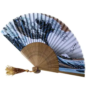 Japonijos Šaldytuvas Nešiojamą Lankstymo Ventiliatorius su Tradiciniais Japonų Kietas Ventiliatorius Šalies Vertus Bambuko Gėlių Vertus Gerbėjai Vestuvių Nori