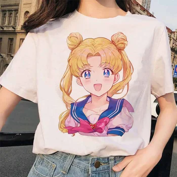 Japonų Animacinių filmų Juokingi Marškinėliai Sailor Moon Atspausdintas Trumpas Rankovės Harajuku Ullzang Viršūnes Femela T-shirt O-kaklo Atsitiktinis Mielas Viršuje Tee