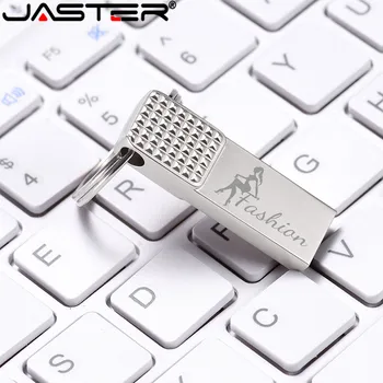 JASTER Keychain Metalo Sidabro USB Flash Drive 4GB 8GB 16GB 32GB 64GB Realias galimybes Flash Disko 2.0 LOGOTIPĄ Didmeninės