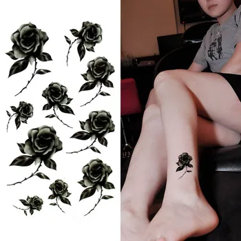 Juodos spalvos rožių Žiedų Kūno Menas Vandeniui Laikinai Seksualios tatuiruotės Moteris 