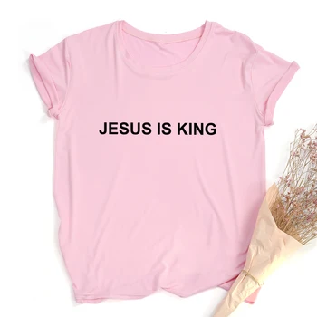 Jėzus Yra Karalius, Letter Spausdinimo Moterys T-shirt Krikščionių Tikėjimą, Viltį, Meilę Harajuku T Shirts Religijos Viršūnes Tees Streetwear Ropa Mujer