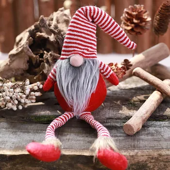Kalėdų dekoracijos namų gnome Kalėdinė Dekoracija Dryžuotas Skrybėlę Kabinti Kojos Ne Veido Lėlės Kambario Dekoracija #