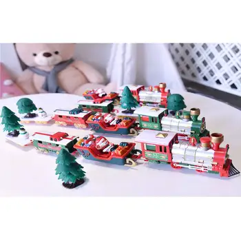 Kalėdų Elektros Geležinkelių Automobilinio Traukinio su Šviesos ir Garsų Rinkinys Vaikams Geležinkelio Lenktynių Kelių Transporto Pastato Žaislai