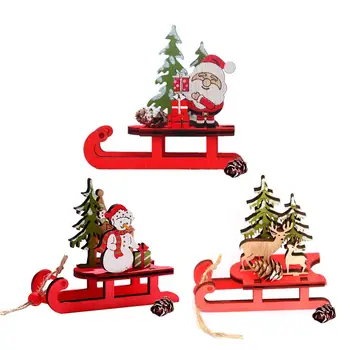 Kalėdų Rogės Miniatiūrinės Medinės Santa Sniego Elnių Rogės Ornamentu Vaikams Dovanų Darbalaukio Maža Puošybos Medinės Nuimamas