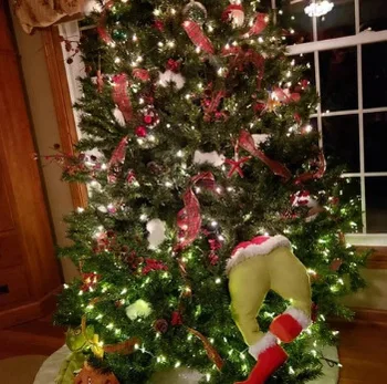 Kalėdų Vainikas, Mažos už kanapės Vainikas su Grinch ' s Kojų ir Atostogų Papuošalų už Durų Navidad Dekoro Santa Lėlės 2021