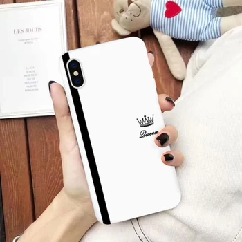 Karalius ir Karalienė Mėgėjams Pora Telefono dėklas Skirtas IPhone 12 11 Pro XS MAX XR 7 8 6s Plius SE2020 Juoda Balta Silikono Minkštas Galinį Dangtelį Coque