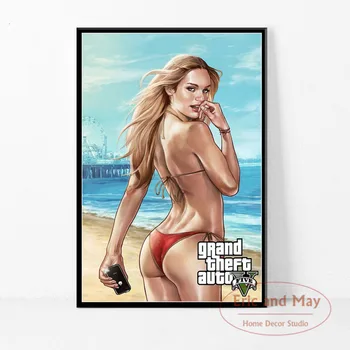 Karšto Žaidimas Apima Grand Theft Auto 5 Bikini Karšta Mergina GTA Karšto Vaizdo Žaidimas, Meno Tapybos Derliaus Drobės Plakatas Sienos, Namų Dekoro