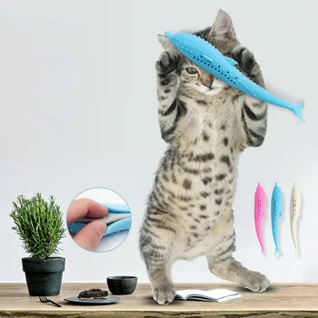 Katė Žuvies Formos Šepetėlis Su Katžolių, Pet Ekologiškas Silikono Molinis Stick Dantų Valymas Žaislas Katėms