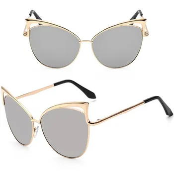 Katės akies Prekės Akiniai nuo saulės Moterims Dizaineris Veidrodis Butas Rose Gold Vintage Metalo Atspindintis akiniai nuo saulės moterims, moteriška Oculos Gafas