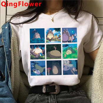 Kawaii Totoro Harajuku Juokingas Animacinių filmų Marškinėliai Moterims Mielas Anime Grafikos Vintage marškinėliai 90s Ullzang Marškinėlius Mados Viršuje, Trišakiai Moteris
