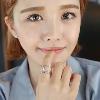 Korėjos Stiliaus Mados Sidabro Spalvos Kristalų Daugiasluoksnės Žiedai Moterims Reguliuojamo Dydžio Vestuvinį Žiedą
