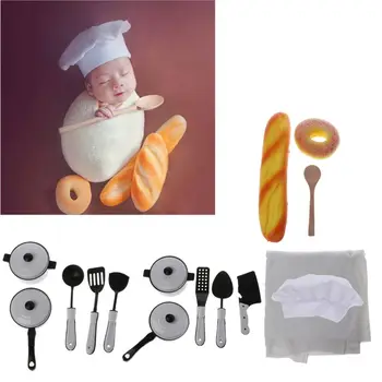 Kūdikių Fotografija Rekvizitai Little Chef Hat, White Stretch Wrap Mažai Cook Kūrybinės Rekvizitai Naujagimiai, Fotografijos Reikmenys