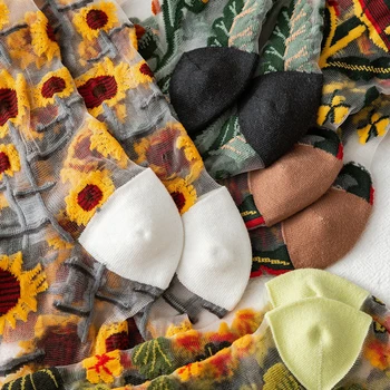 Kūrybos Harajuku Naujas Produktas Kristalų Šilko Banga Kojinės Juokinga Saulėgrąžos Vynmedžių Gėlės Laimingas Moterų Kojinės Atsitiktinis Aukštos Kokybės Sox