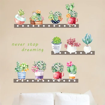 Kūrybos succulents kaktusas puodą augalų sienų lipdukai vaikams kambariai sofa fone namų dekoro sienos lipdukai pvc jam prilygintą išsilavinimą meno plakatai