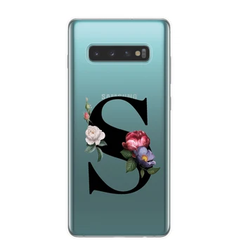 Laiškas Monograma A B C D Abėcėlė Gėlės Minkštos TPU Telefono dėklas Samsung Galaxy S8 S9 S10 Plius Lite S10E 5G Gėlių Galinį Dangtelį