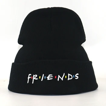 Laiškas siuvinėjimo draugais beanie skrybėlių medvilnės lankstus juoda megzti beanies žiemą, rudenį vyrams, moterims, hip-hop bžūp