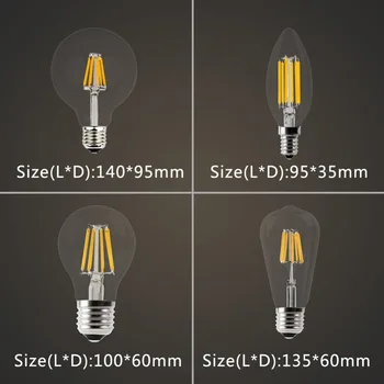 LED Žvakių Lemputė Derliaus, Kaitinamosios Lemputės E14 E27 LED Edison Pasaulyje Lempa 220V Stiklo 2W 4W 6W 8W Pakeisti Kaitinamąsias pritemdomi