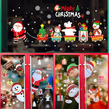 Linksmų Kalėdų Sienų Lipdukai Mielas Santa Claus Snaigės Briedžių Lango Stiklo Lipdukai Naujųjų Metų 2021 Kalėdos Šalies Namų Sienos Lipdukai