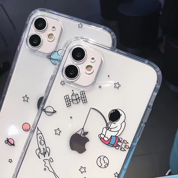 Lovebay Kūrybos Astronautas atsparus smūgiams Telefono dėklas Skirtas iPhone 11 Pro Max X XR XS Max 7 8 Plus SE 2020 Mielas Animacinių filmų Juokinga Fundas