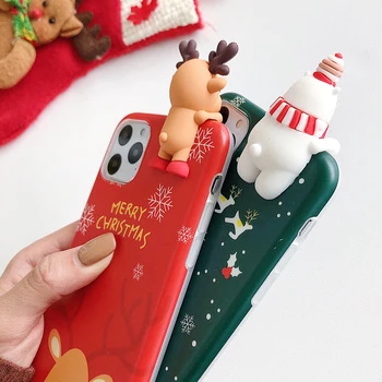 LOVECOM Linksmų Kalėdų Telefono dėklas Skirtas iPhone 12 Mini Pro 11 Max XR XS Max 7 8 Plus X 3D Kalėdų Elnias & Bear Minkštas Galinį Dangtelį