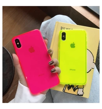 Mados Fluorescencinė geltona Telefono dėklas Skirtas iphone 11 Pro SE 2020 Max XR X XS Max 7 8 plius Galinį Dangtelį prabanga Skaidri Minkšta Atveju